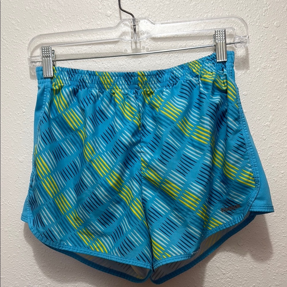 Reebok Women's Blue and Yellow Patterned Shorts, Size M
